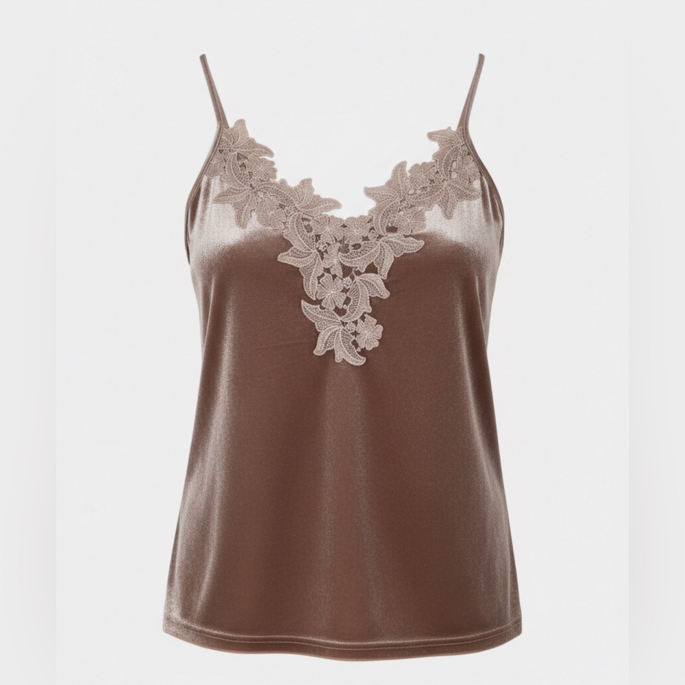 Vintage Listicle velvet lace cami brown fairycore 90s lingerie top L